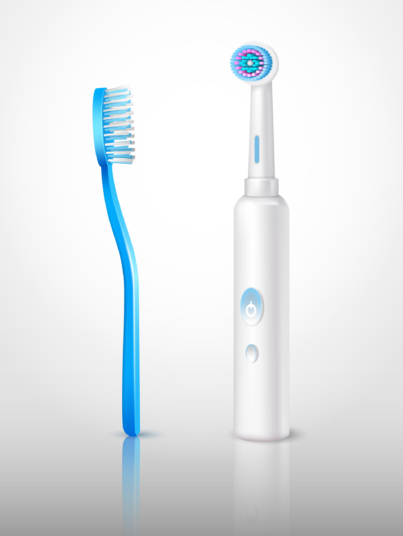 Realistic set of two classic and electric toothbrushes isolated on light background vector illustration